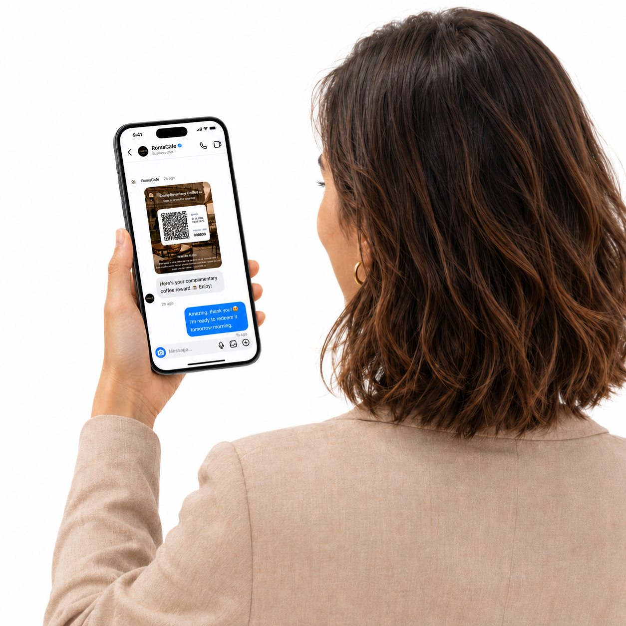 Customer receives a QR reward in DM